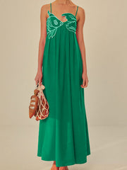 Embroidered Fish Cami Maxi Dress