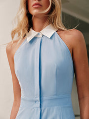 Sky Blue Sleeveless Midi Shirt Dress
