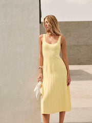 Yellow Ribbed Knit Midi Dress