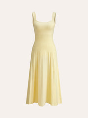 Yellow Ribbed Knit Midi Dress