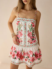 Pink Rose Print Slip Mini Dress
