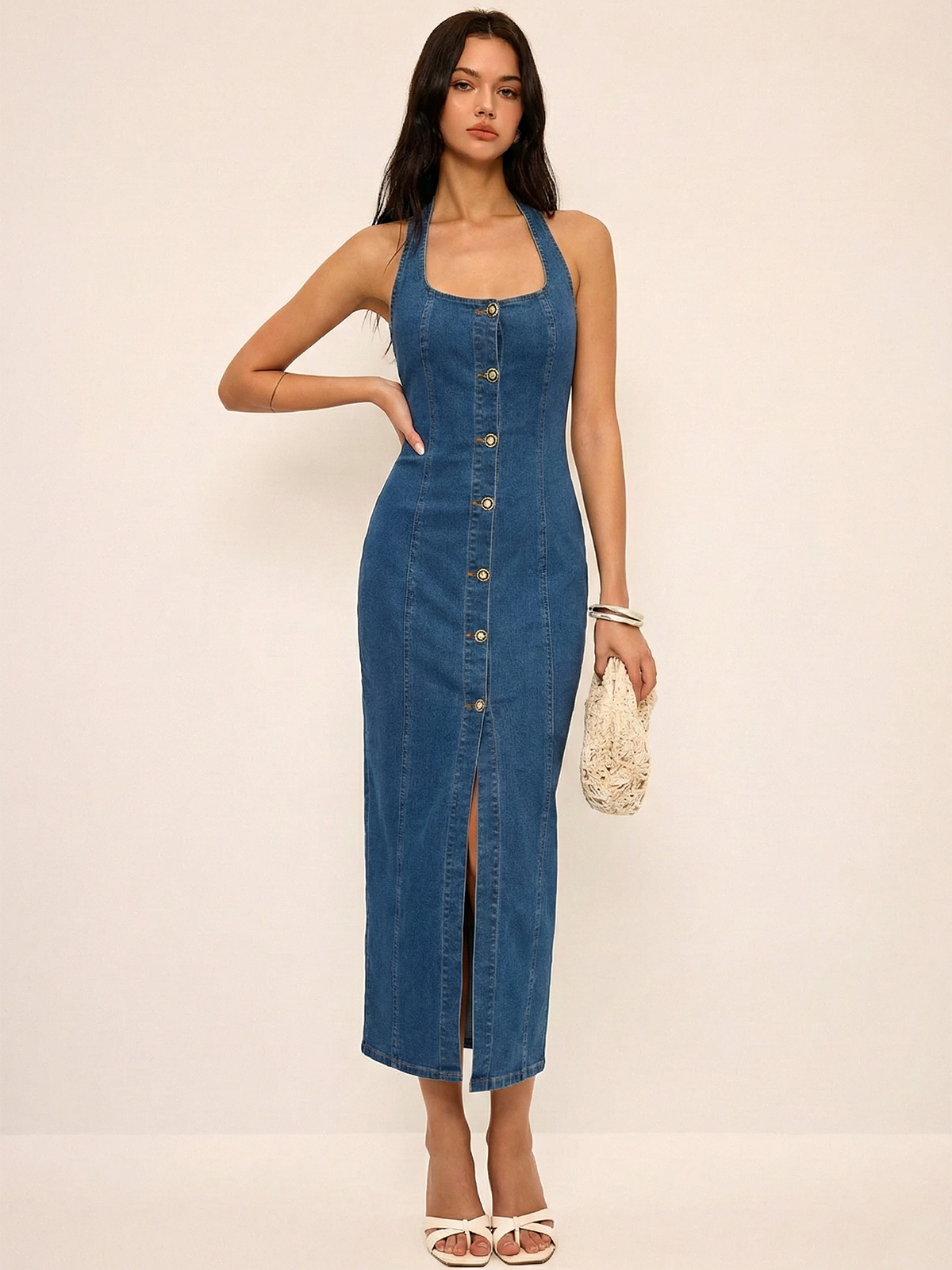 Denim Button Down Midi Dress