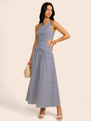 Striped Asymmetric Cami Maxi Dress