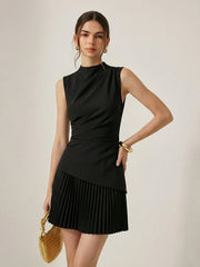 Neat Asymmetrical Pleated Mini Dress