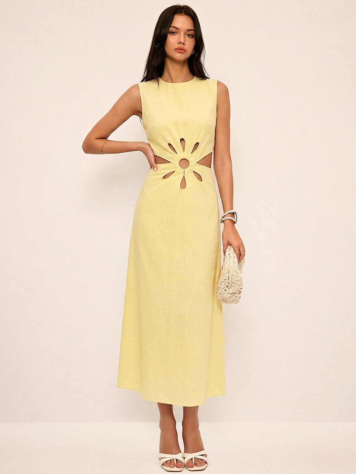 Yellow Cutout Waist Maxi Dress