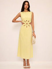 Yellow Cutout Waist Maxi Dress