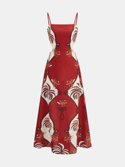 Red Tropical Print Cami Maxi Dress