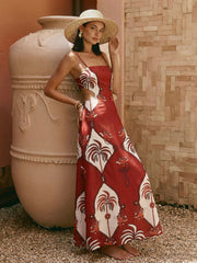 Red Tropical Print Cami Maxi Dress