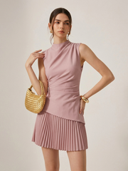 Neat Asymmetrical Pleated Mini Dress
