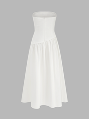 White Strapless Ruched Maxi Dress