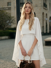 White Cape Overlay Cami Mini Dress Two Piece Set