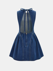 Blue Denim Backless Mini Dress