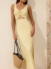 Light Yellow Sleeveless Knit Maxi Dress