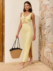 Light Yellow Sleeveless Knit Maxi Dress