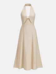Chic Cutout Linen Halter Maxi Dress