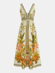 Demure Floral V-Neck Midi Dress