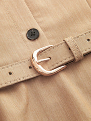 Khaki Belted Shirt Midi Dress