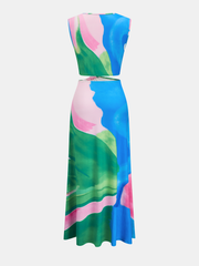 Tie Dye Twist Cutout Sleeveless Maxi Dress