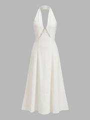 Chic Cutout Linen Halter Maxi Dress