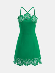 Embroidered Floral Trim Cami Mini Dress