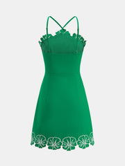 Embroidered Floral Trim Cami Mini Dress