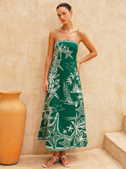 Starfish Print Side Slit Slip Midi Dress