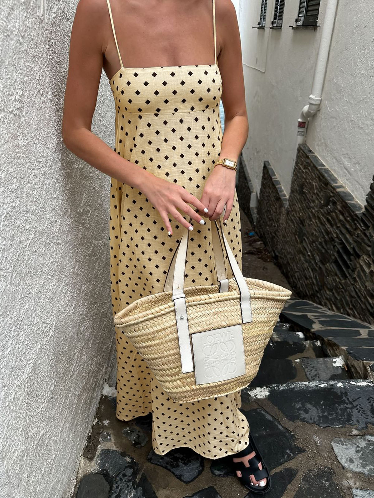 Yellow Geo Print Spaghetti Strap Midi Dress