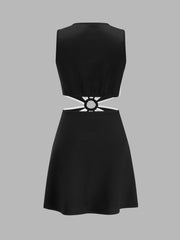 Black Floral Cutout Sleeveless Mini Dress