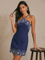 Embroidered Floral Trim Cami Mini Dress