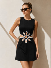 Black Floral Cutout Sleeveless Mini Dress