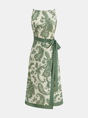Green Paisley Print Midi Dress