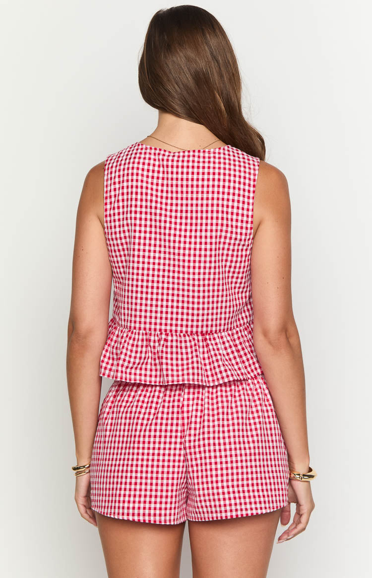 Red Gingham Front-Tie Top