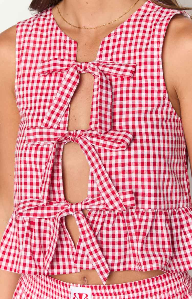 Red Gingham Front-Tie Top