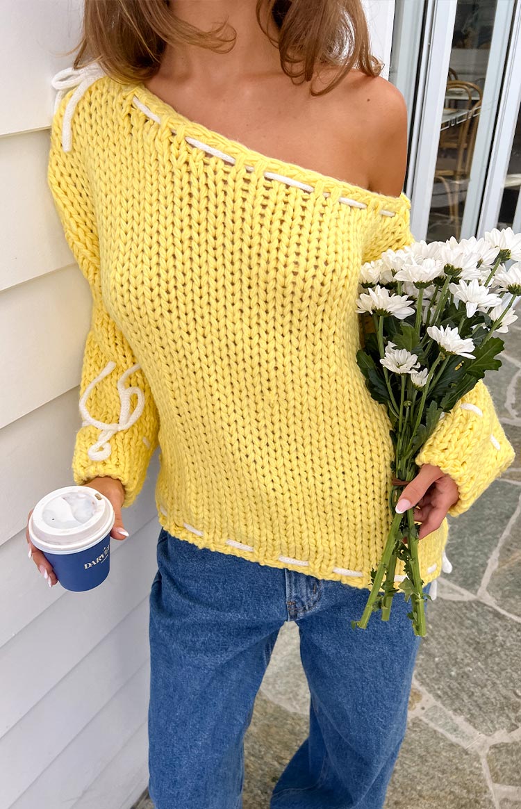 Yellow Drop Shoulder Knit Sweater