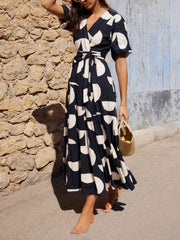 Black White Geo Print Midi Dress