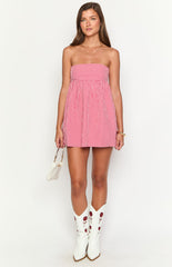 Red Gingham Strapless Mini Dress