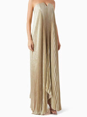 Golden Pleated Textured Strapless Gown