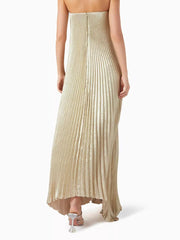 Golden Pleated Textured Strapless Gown