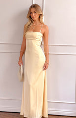 Light Yellow Satin Maxi Dress