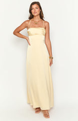Light Yellow Satin Maxi Dress