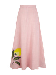 Pink Floral Linen Maxi Skirt