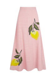 Pink Floral Linen Maxi Skirt