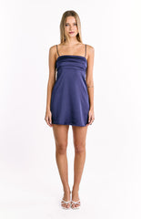 Navy Blue Satin Mini Dress