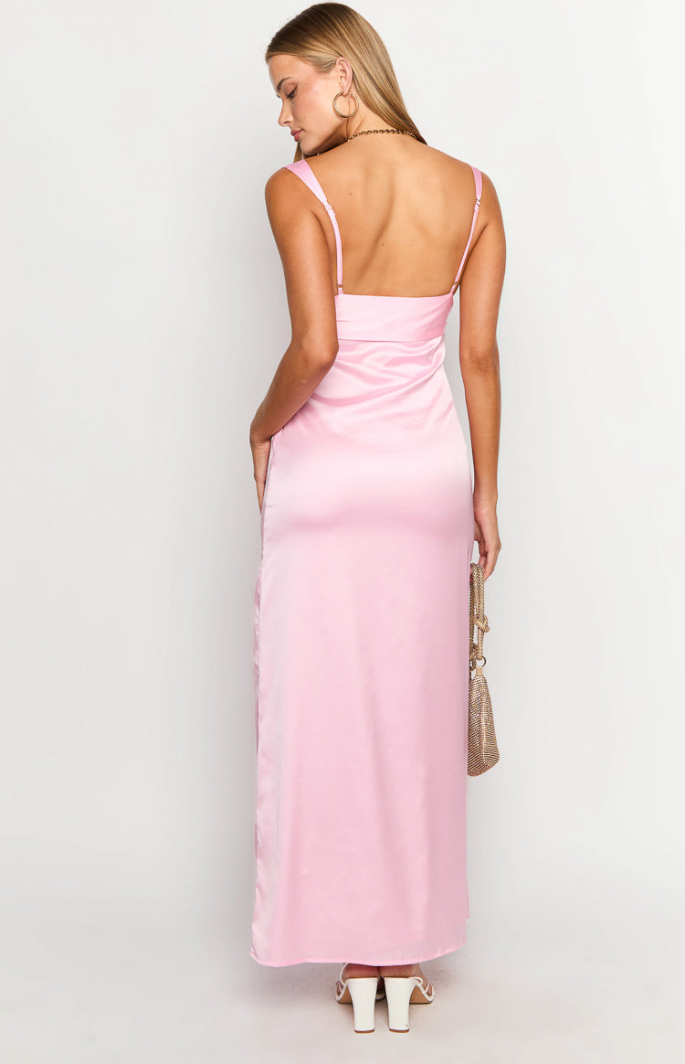 Light Pink Satin Maxi Dress