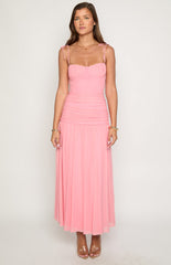 Coral Pink Ruched Slip Maxi Dress