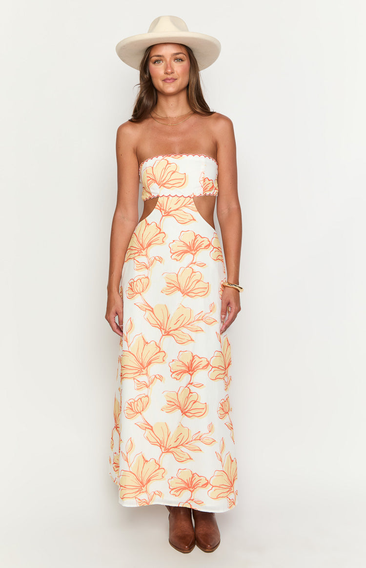 Orange Floral Bandeau Maxi Dress