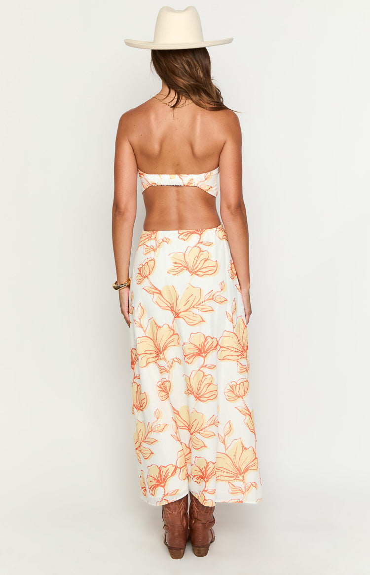 Orange Floral Bandeau Maxi Dress
