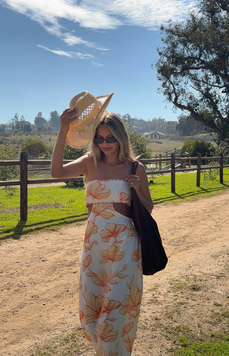 Orange Floral Bandeau Maxi Dress