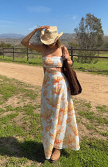 Orange Floral Bandeau Maxi Dress