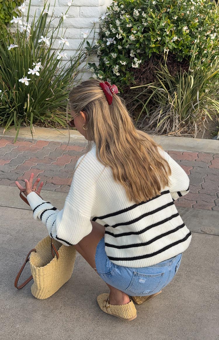 Cream Stripe Quarter Zip Knit Jumper